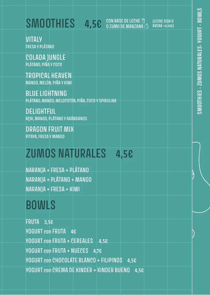 Smoothies, Zumos Naturales, Yogurt y Bowls